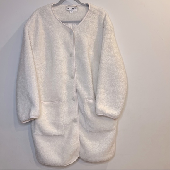 Ava & Viv Sherpa Overcoat Jacket - Size 0X 16/18- Cream - Plus Size - Picture 3 of 11